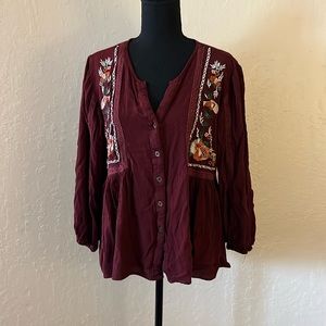 Embroidered‎ boho Burgundy Blouse